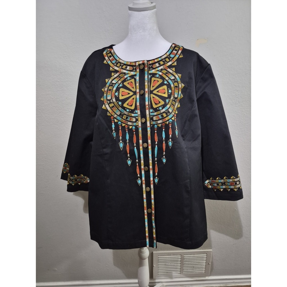 Vintage‎ Y2K Bob Mackie Wearable Art Embroidered Jacket Sz 2X Multicolor Boho